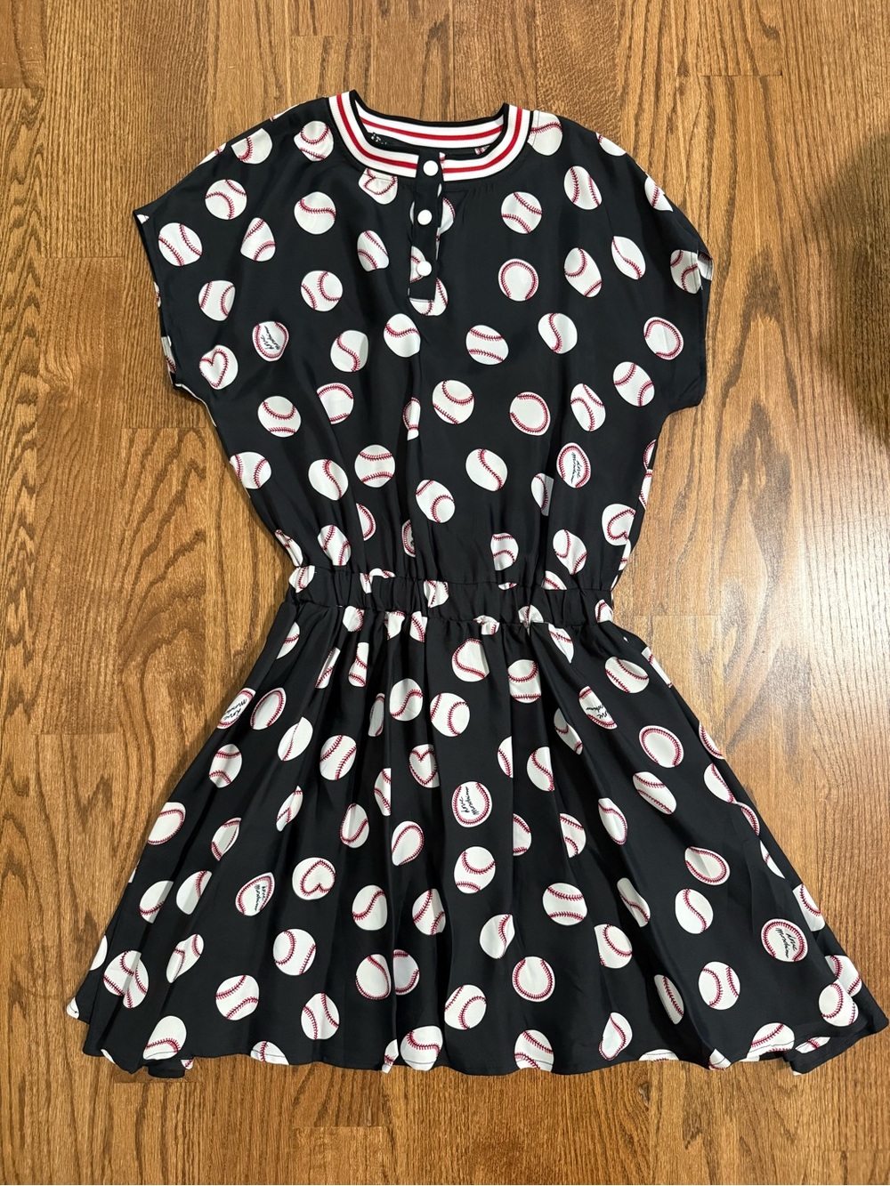 Love Moschino Black Midi Dress with White and Red Baseball Print